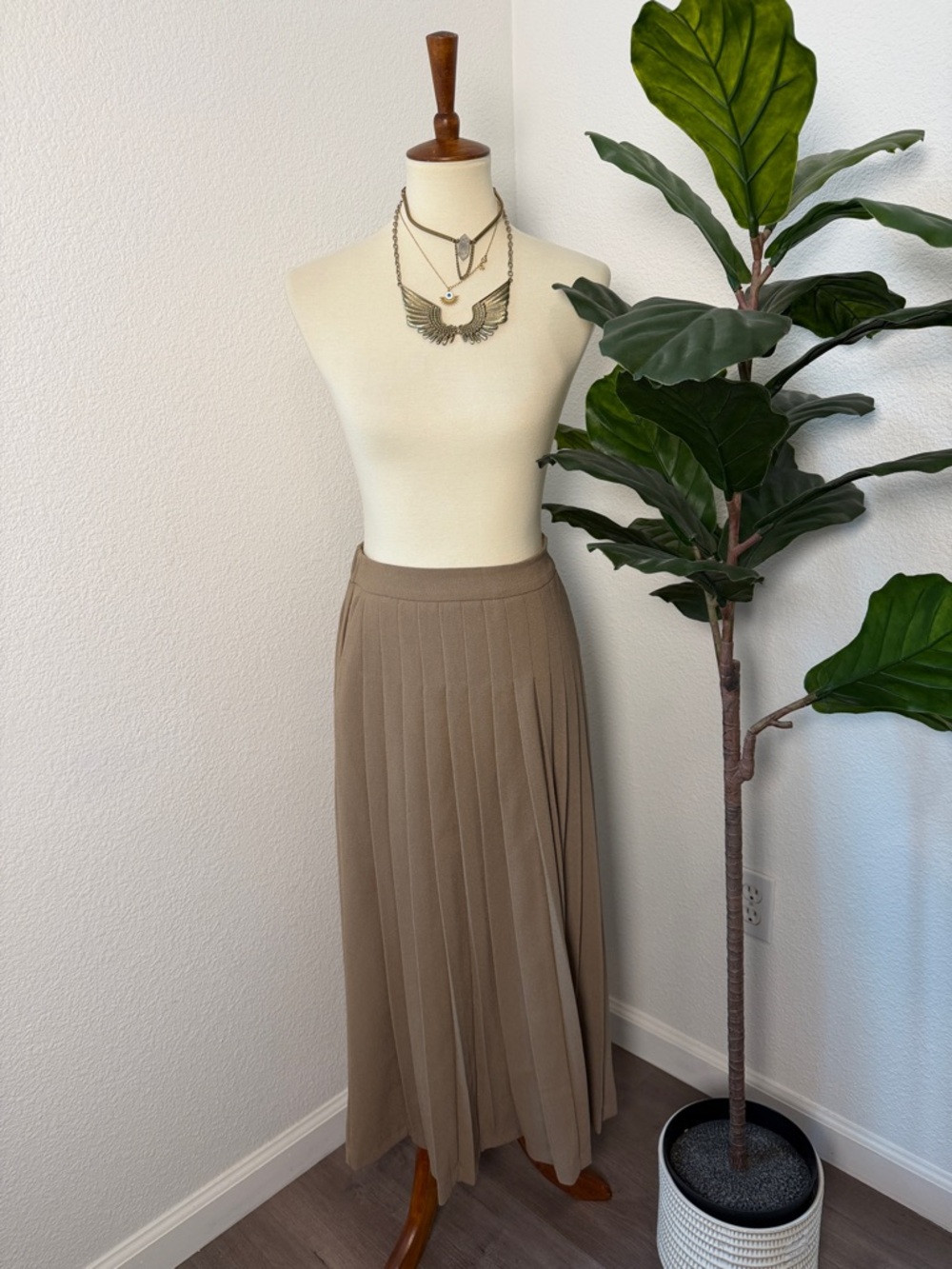 OAK + FORT Taupe Pleated Culottes Wide Leg